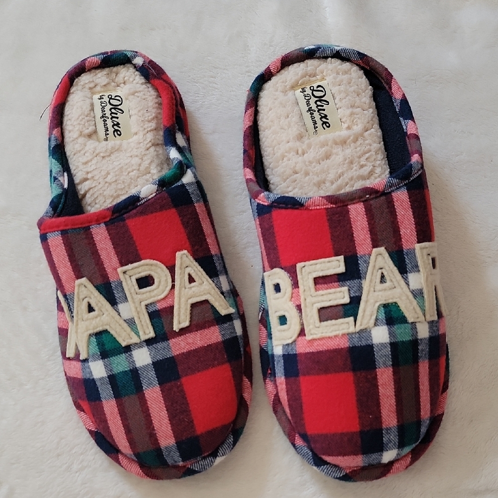 Dlux Dearfoams Mens Plaid Slippers - Memory Foam Size S(7-8)